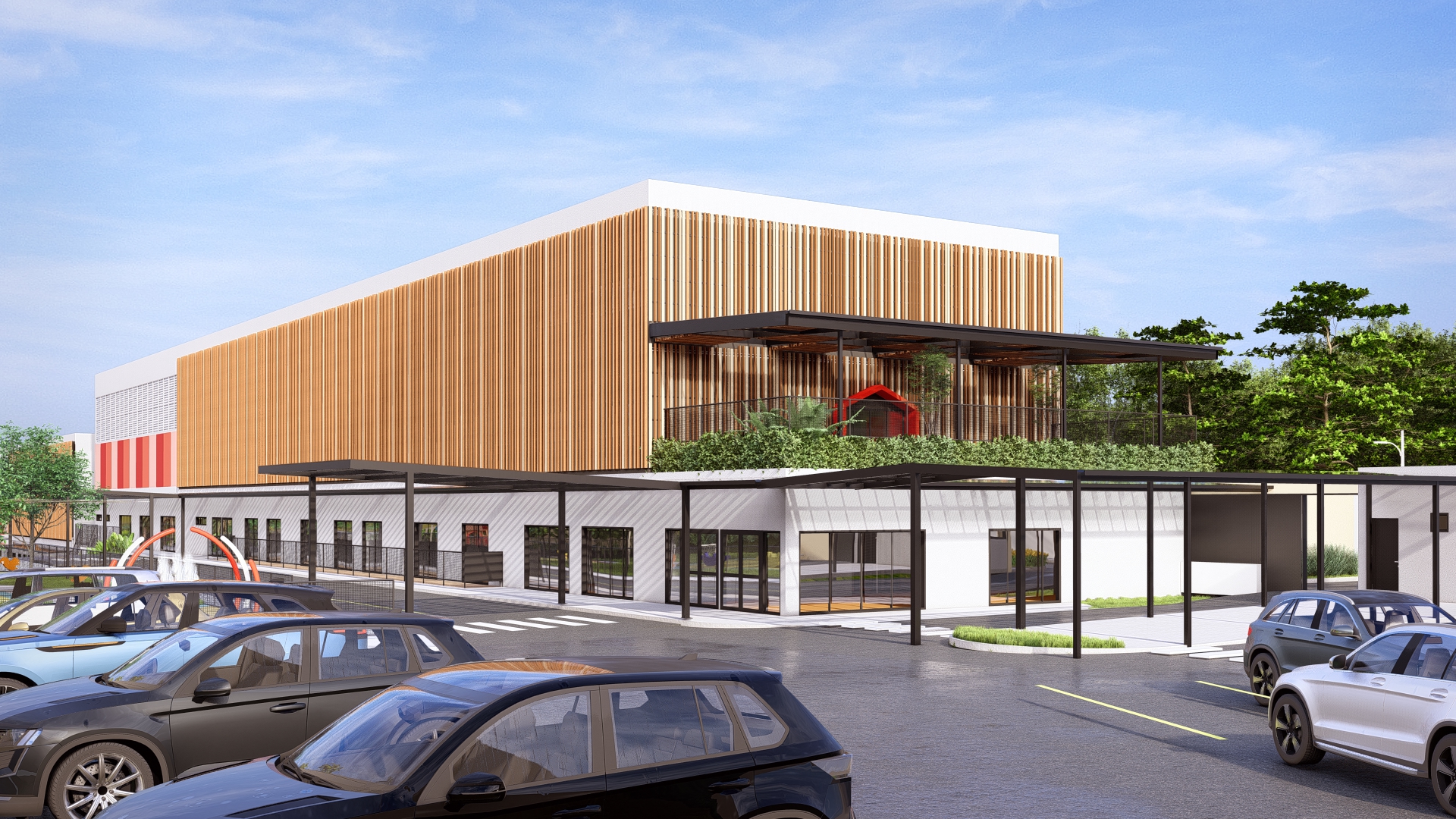 vista aérea da Red House Campus Goiânia- Escola Internacional Bilíngue em Goias